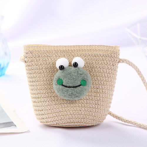 Cute Mini Coin Purse Children Kids Light Shoulder Crossbody Small Straw Rattan Bucket Bag Handbag