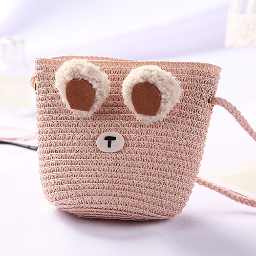 Cute Mini Coin Purse Children Kids Light Shoulder Crossbody Small Straw Rattan Bucket Bag Handbag