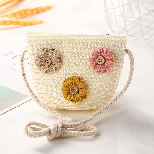 Cute Mini Coin Purse Children Kids Light Shoulder Crossbody Small Straw Rattan Bucket Bag Handbag