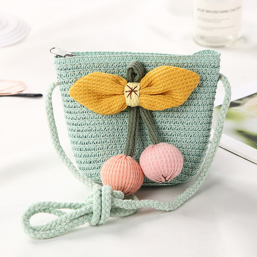 Cute Mini Coin Purse Children Kids Light Shoulder Crossbody Small Straw Rattan Bucket Bag Handbag