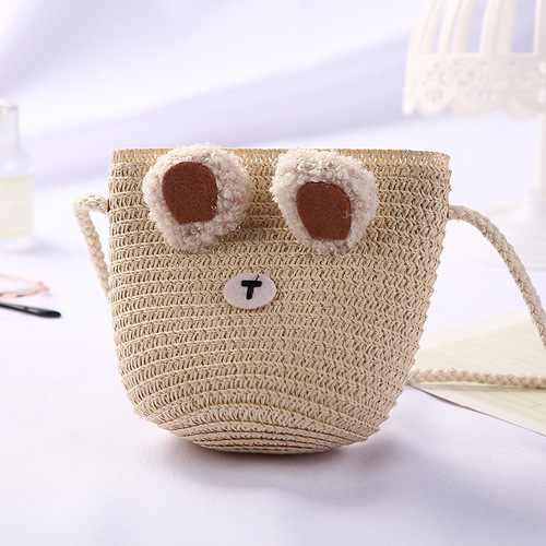 Cute Mini Coin Purse Children Kids Light Shoulder Crossbody Small Straw Rattan Bucket Bag Handbag