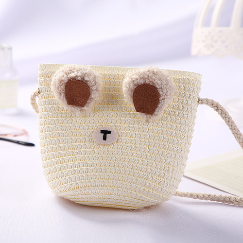 Cute Mini Coin Purse Children Kids Light Shoulder Crossbody Small Straw Rattan Bucket Bag Handbag