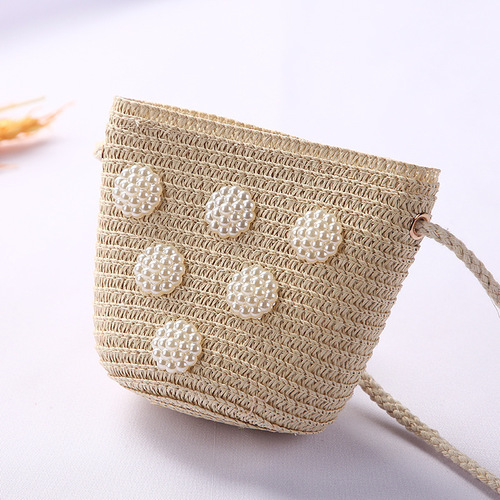 Cute Mini Coin Purse Children Kids Light Shoulder Crossbody Small Straw Rattan Bucket Bag Handbag