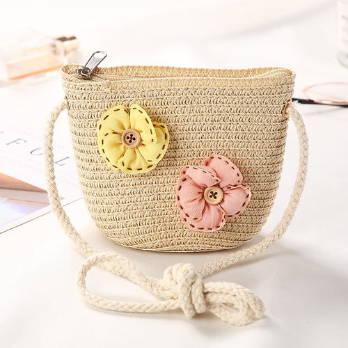 Cute Mini Coin Purse Children Kids Light Shoulder Crossbody Small Straw Rattan Bucket Bag Handbag