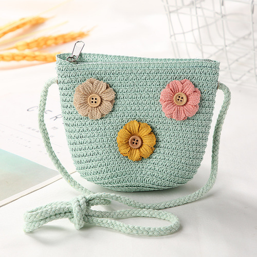Cute Mini Coin Purse Children Kids Light Shoulder Crossbody Small Straw Rattan Bucket Bag Handbag