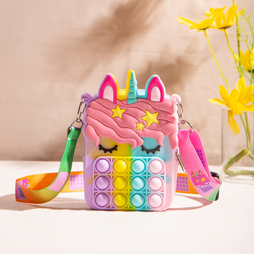  Fidget Toys for Kid Silicone Bags Pop Shoulder Bag Unicorn Pop Purse for Girls Kid Jelly Push Pop Pink Women B