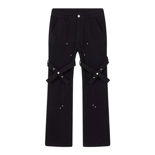 Black Washed Cross Decoration Denim Jeans Street Wear Slim Fit Skinny Fit Straight Leg Denim Pants