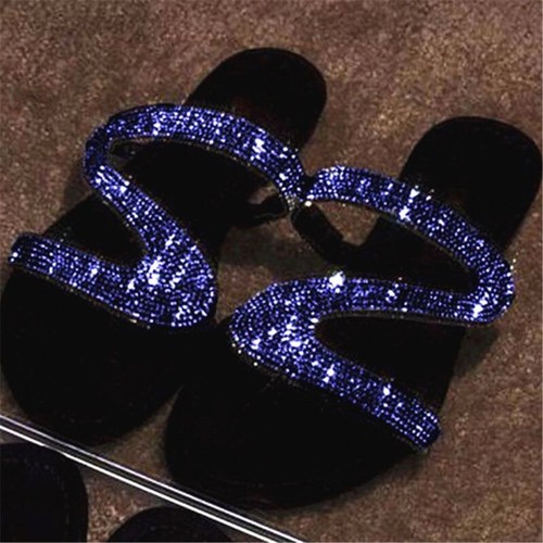 New rhinestone ladies flats shoes indoor outdoor stylish women flat bottom sandals in summer plus size women's slippers
