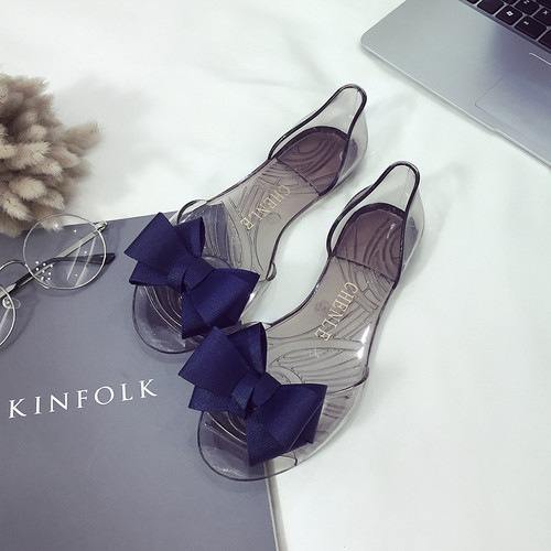   Hot Sale New PVC Women's Transparent Jelly Sandals Fashion Bow Fish Mouth Shoes Flats Casual Outdoors
