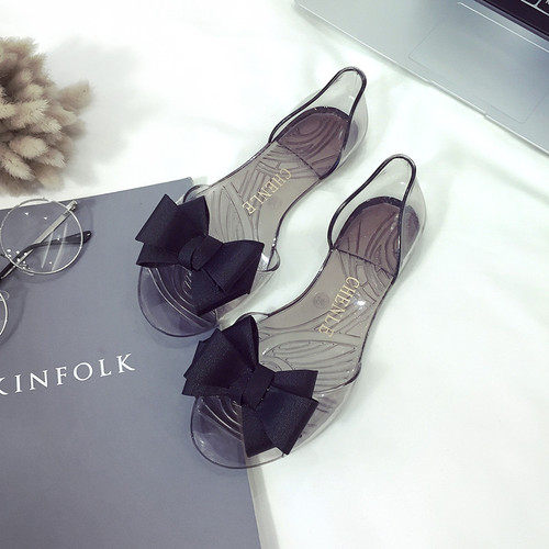   Hot Sale New PVC Women's Transparent Jelly Sandals Fashion Bow Fish Mouth Shoes Flats Casual Outdoors