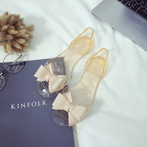   Hot Sale New PVC Women's Transparent Jelly Sandals Fashion Bow Fish Mouth Shoes Flats Casual Outdoors