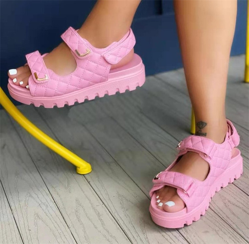 Summer Sandals Women Flats Platform Shoes Fashion Rhombus Lattice Casual Soft Bottom Ladies Sandals
