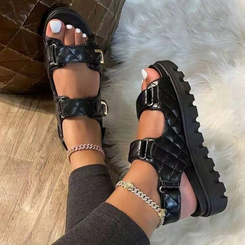 Summer Sandals Women Flats Platform Shoes Fashion Rhombus Lattice Casual Soft Bottom Ladies Sandals