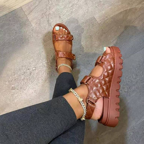 Summer Sandals Women Flats Platform Shoes Fashion Rhombus Lattice Casual Soft Bottom Ladies Sandals