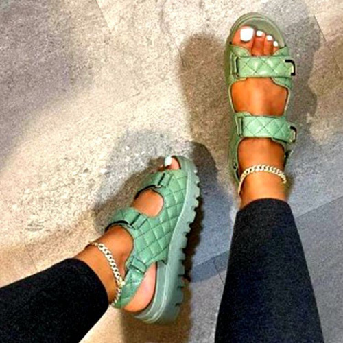 Summer Sandals Women Flats Platform Shoes Fashion Rhombus Lattice Casual Soft Bottom Ladies Sandals