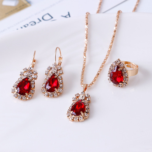 Shimmering Waterdrop Rhinestone Jewelry Set for Women Necklace, Ring, and Earrings Elegant New Fashion Accessories
