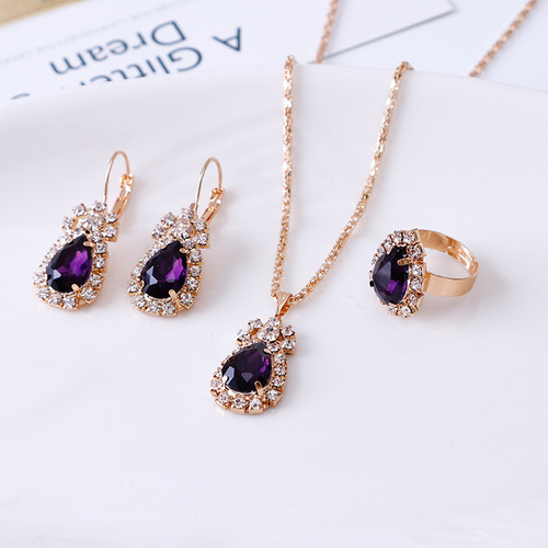 Shimmering Waterdrop Rhinestone Jewelry Set for Women Necklace, Ring, and Earrings Elegant New Fashion Accessories