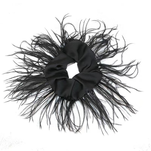 2022 New Fall Winter Fashion French Style Plush Ostrich Feather Satin Luxury Elegant High End Hair Ties Hair Scrunchies 
