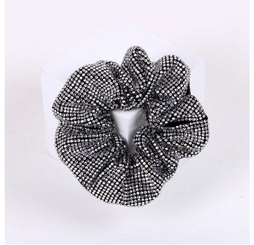 Fashion High Quality Sparkly Black Crystal Rhinestone Scrunchies Hair Tie Ponytail Holder Accessory For Women