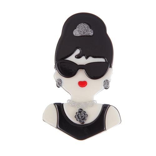 Cool Temperament Girl Resin Clothing Brooches Pins Acrylic Black Sunglasses Hair Lady Brooches Pins Jewelry Accessories