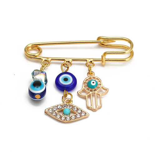 Simple palm euramerican devil eye magnet brooch blue eye brooches jewelry collar pin brooch