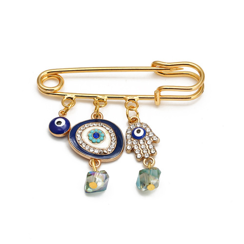 Simple palm euramerican devil eye magnet brooch blue eye brooches jewelry collar pin brooch