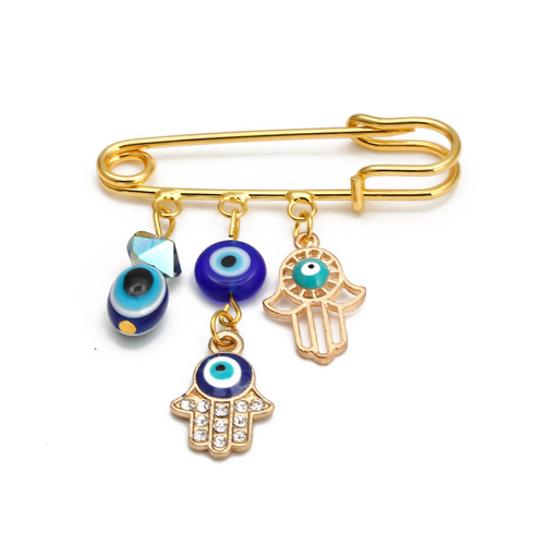 Simple palm euramerican devil eye magnet brooch blue eye brooches jewelry collar pin brooch