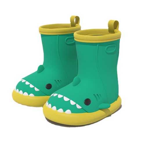 High quality popular cartoon shark rain shoes for girls, summer indoor and outdoor anti slip big children's rubber shoes