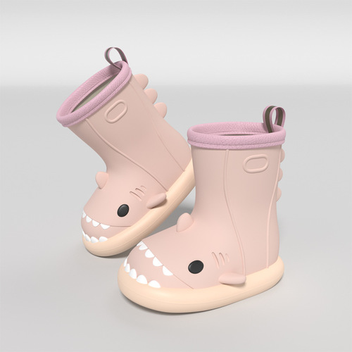 High quality popular cartoon shark rain shoes for girls, summer indoor and outdoor anti slip big children's rubber shoes