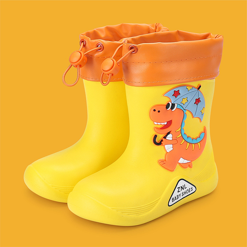 Cheap Cute Dinosaur Kids Drawstring Waterproof Rainy Shoes Boys Girls Flat Heel EVA Toddler Rain Boots