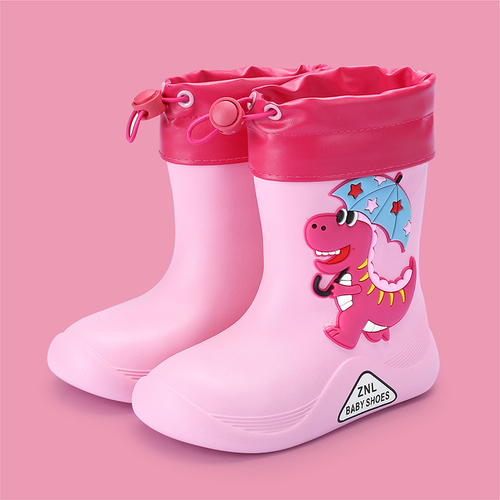Cheap Cute Dinosaur Kids Drawstring Waterproof Rainy Shoes Boys Girls Flat Heel EVA Toddler Rain Boots