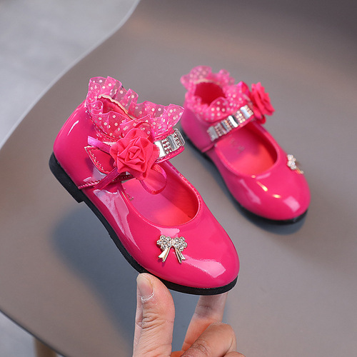 Children's Leather Shoes New Girls Autumn Dance Casual Shoes Sweet Princess Lace Bow Kids Sneakers Sports Soccer Soft So