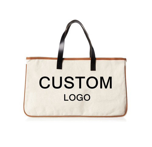  Printed Large Canvas Travel Weekend Getaway Summer Beach Tote Bag with Leather Handles