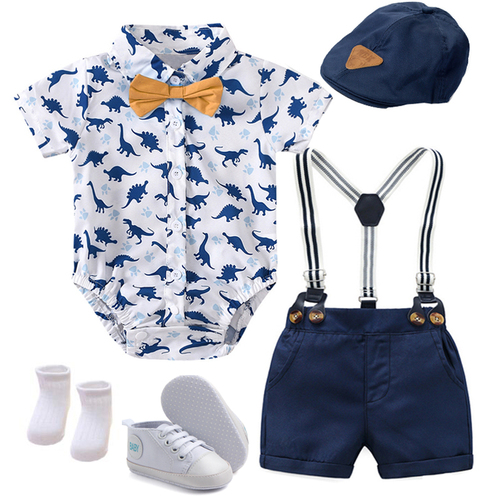 Summer Baby Clothes Infant Clothing Print Outfits With Hat Shoes Baby Boy Suit Set 3 to 6 Months Baby Rompers Suspenders