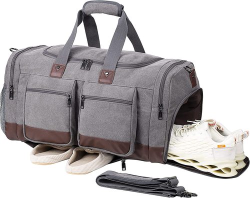 Leather Duffle Bag Weekender Bags  Leather Travel Duffel Bags Mens Leather Overnight with Shoes Pouch  