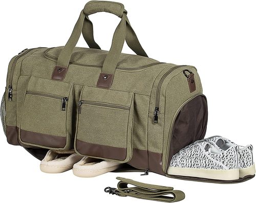 Leather Duffle Bag Weekender Bags  Leather Travel Duffel Bags Mens Leather Overnight with Shoes Pouch  
