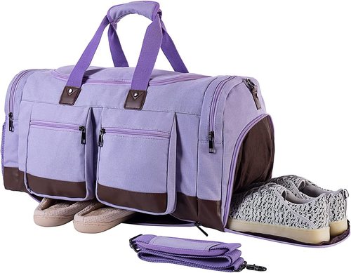 Leather Duffle Bag Weekender Bags  Leather Travel Duffel Bags Mens Leather Overnight with Shoes Pouch  