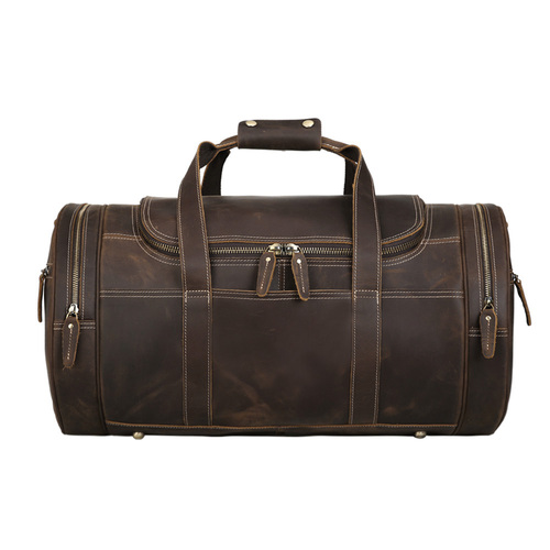Tidings New Arrive Cylinder Retro Full Grain Cowhide Genuine Leather Gym Duffle Weekender Overnight Travel Duffel Bag Fo