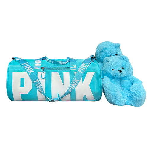 New Arrivals Travel Pink Bag Duffle Spend The Night Weekender Gym Overnight Duffle Bag with Teddy Bear Slipper