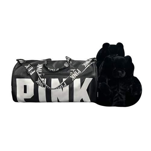 New Arrivals Travel Pink Bag Duffle Spend The Night Weekender Gym Overnight Duffle Bag with Teddy Bear Slipper