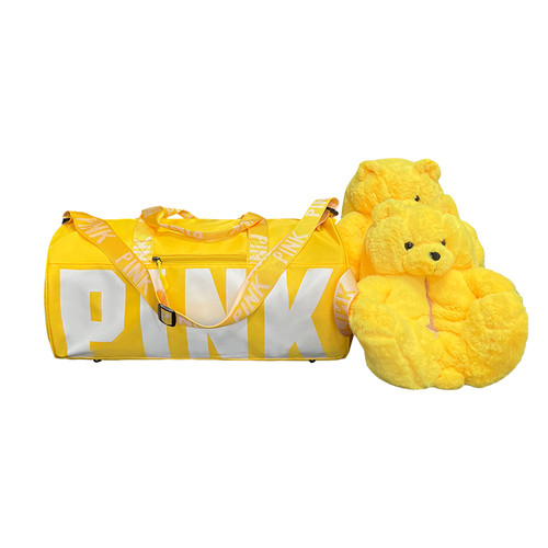 New Arrivals Travel Pink Bag Duffle Spend The Night Weekender Gym Overnight Duffle Bag with Teddy Bear Slipper