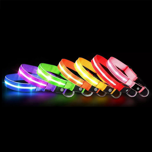 Pet Supplies  private label  luxury Polyester reflective webbing Pet Dog Cat collars  light up flashing led dog collar