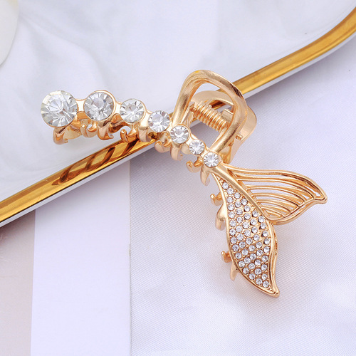 Mylulu yiwu  Fashion Designer Mermaid Fish Tail Claw Hair Clip Luxury Crystal Rhinestone Hair Claw Pearl Bobby Hair Pin 
