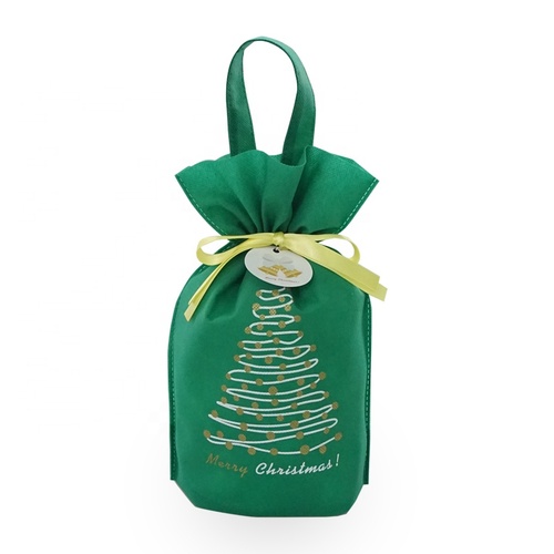 Green Red White Non-woven Christmas Tree Handle Drawstring Gift Bags