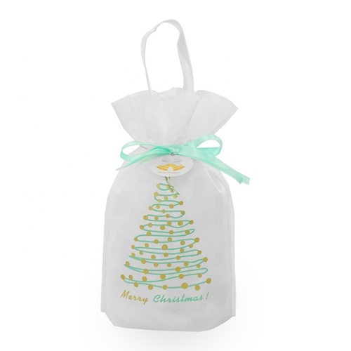 Green Red White Non-woven Christmas Tree Handle Drawstring Gift Bags