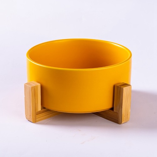 Lanfengye Pet Bowl  Service Matted Elevated Ceramic Bowl Feeder with Wooden Cat Dog Bowl