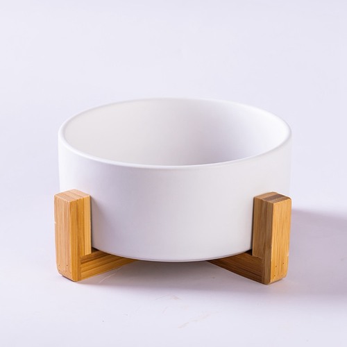 Lanfengye Pet Bowl  Service Matted Elevated Ceramic Bowl Feeder with Wooden Cat Dog Bowl