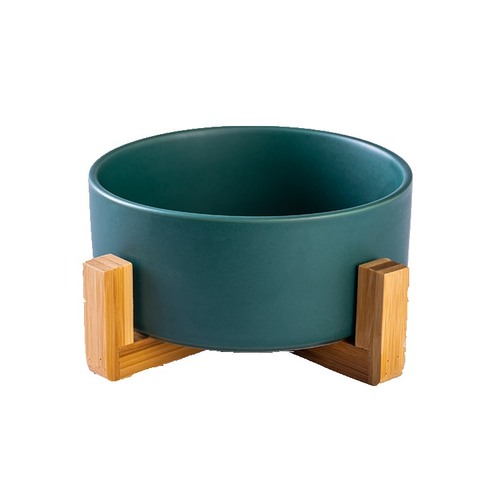 Lanfengye Pet Bowl  Service Matted Elevated Ceramic Bowl Feeder with Wooden Cat Dog Bowl