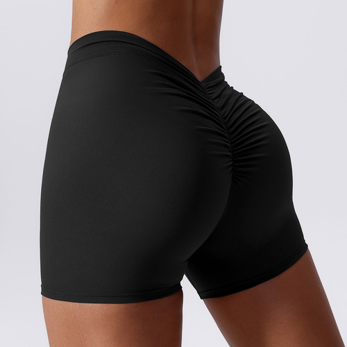   Soft Brushed V Back Ruched Gym Fitness Scrunch Butt Yoga Gym Women High Waist Sports Workout Shorts