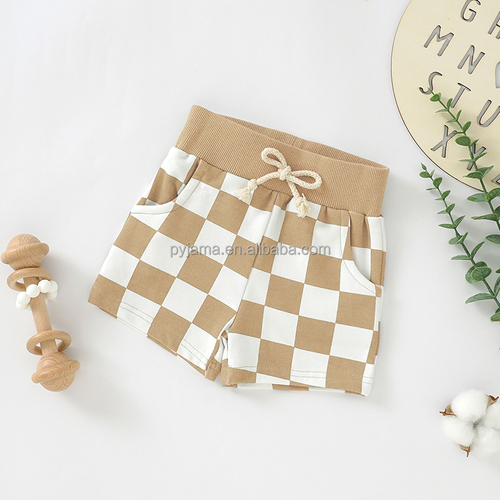 Cotton Baby Shorts Plaid French Terry Fabric, Comfortable Short Pants for Infants